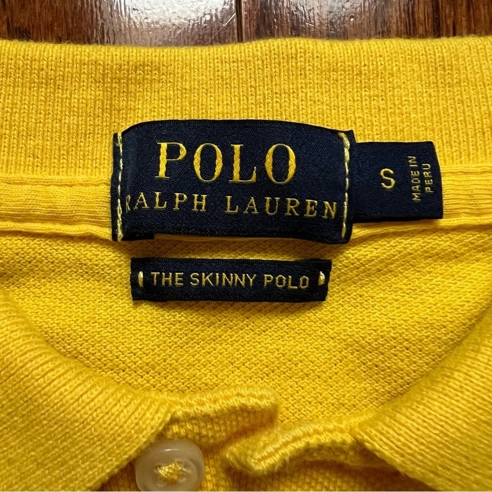 Polo Ralph Lauren Yellow Collared Logo Skinny Polo Short Sleeve T-Shirt - Sz S - Picture 8 of 11